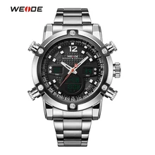 WEIDE Reloj Deportivo de Lujo A Estrenar Dual Time Zone Negro LCD Alarma Dial Acero Correa Relogio Cuarzo Militar Hombres Reloj Digital