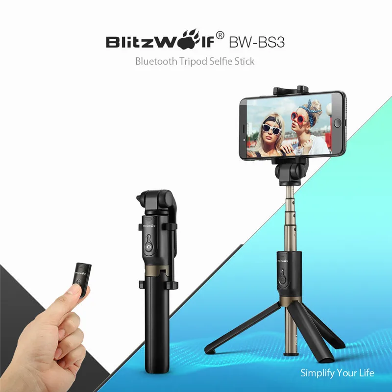 BlitzWolf 3 en 1 sans fil Bluetooth Selfie bâton Mini trépied extensible monopode universel pour iPhone X 8 7 6 s pour Samsung/Huawei