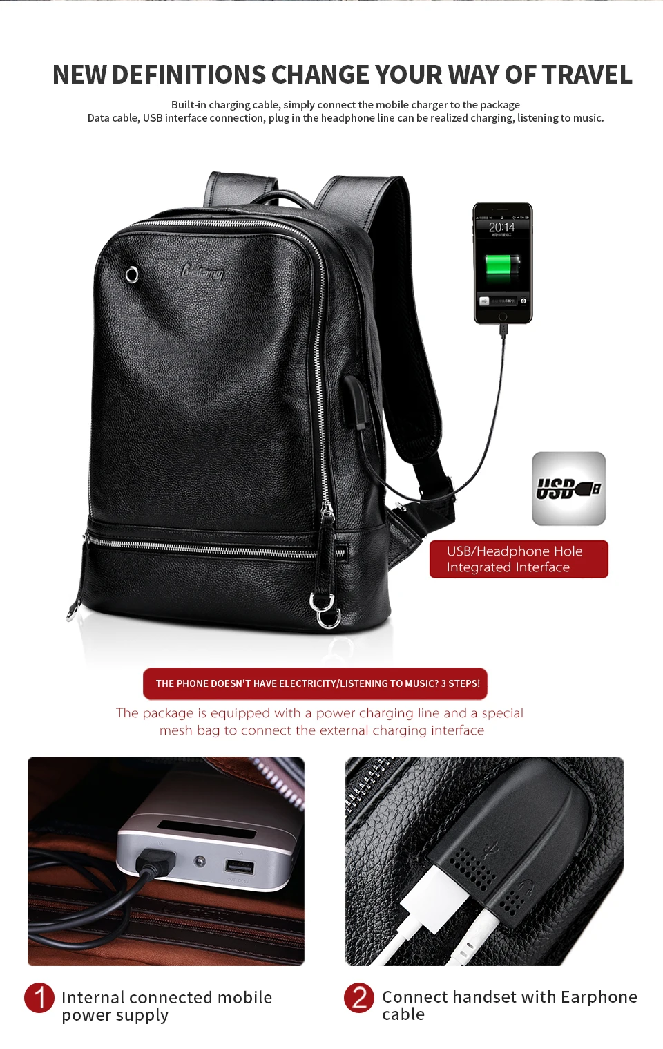 Мужской рюкзак из натуральной кожи для ноутбука, usb зарядное устройство, черный рюкзак высокого качества, водонепроницаемый мужской кожаный рюкзак