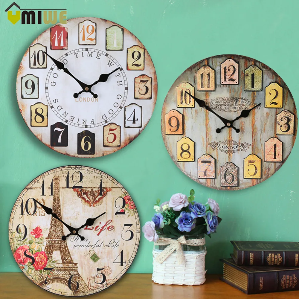 European Style Wood Large Wall Clock Vintage Retro Quartz Wall Clocks