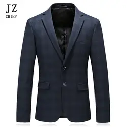 JZ главный мужской костюм куртка проверить Повседневное Блейзер облегающий Повседневный Бизнес Высокое качество модные вечерние Блейзер