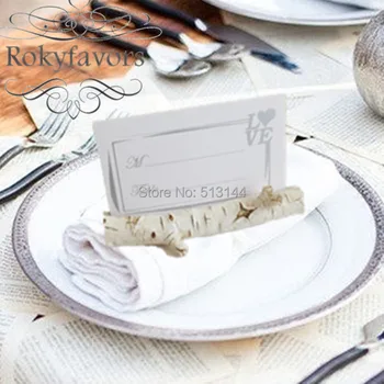 

FREE SHIPPING 100PCS Birch Place Card Holder Wedding Decoration Supplies with Paper Card Wholesale
