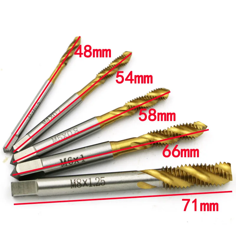 5pcs M3 M4 M5 M6 M8 Spiral Pointed Taps Tapping Thread Forming Tap Titanium Coated Metric Hss Spiral Fluted Machine Screw Tap