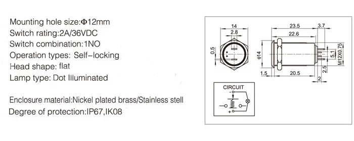 metal push button HY12-D3 dimension