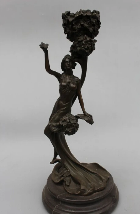 

15"Western Art Bronze Marble Belle Women Girl Candlestick candler Statue