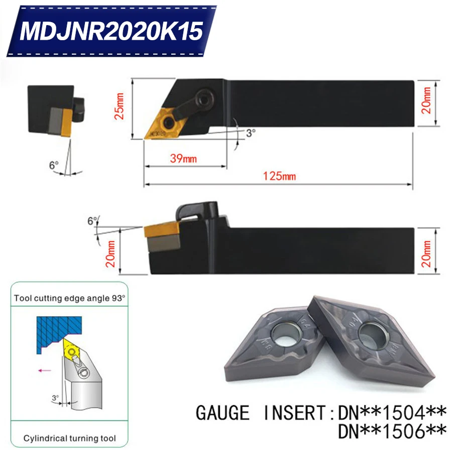 MDJNR2020K15 93 Degree turning tool 20 length 125 mm External Turning