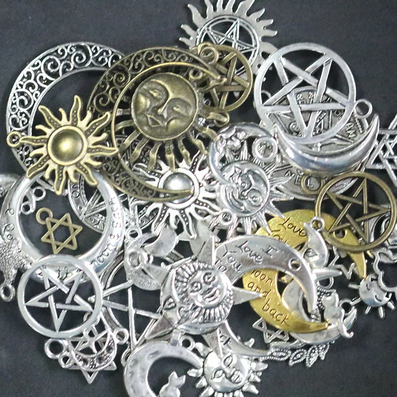 

Mixed Moon Sun Star Galaxy Pendant Charms For Jewelry Making DIY Handmade Vintage Antique Silver Bijoux Supernatural Accessories