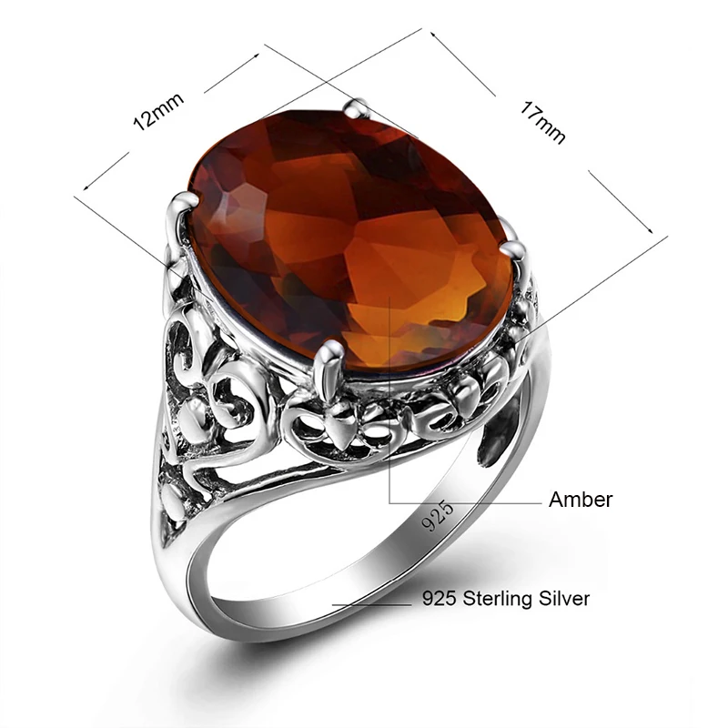 Женское кольцо из серебра 925 пробы с коричневым янтарным камнем карата|ring fashion|ring