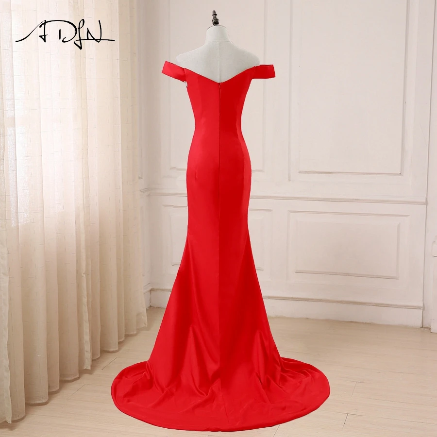 ADLN дешевые красное вечернее платье с открытыми плечами без рукавов Простой Русалка Вечерние платья развертки поезд Robes De Soiree