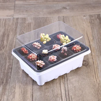 

10pcs/Pack Plastic Seedling Tray Practical Seed Starter Tray With Dome And Base 12 Cells For Gardening Bonsai Garden Supplies