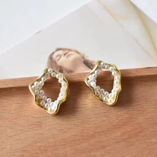 SRCOI, трендовые серьги-гвоздики с неправильной геометрией, имитация жемчужин, цинковый сплав, винтажные элегантные маленькие серьги, женские серьги, Мода