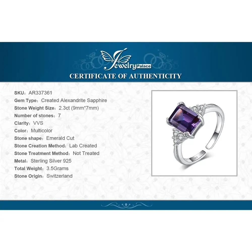 JewelryPalace 2.3ct Сияющий граненый создан Александрит сапфировый кубический цирконий коктейльное обручение кольцо 925 пробы серебро