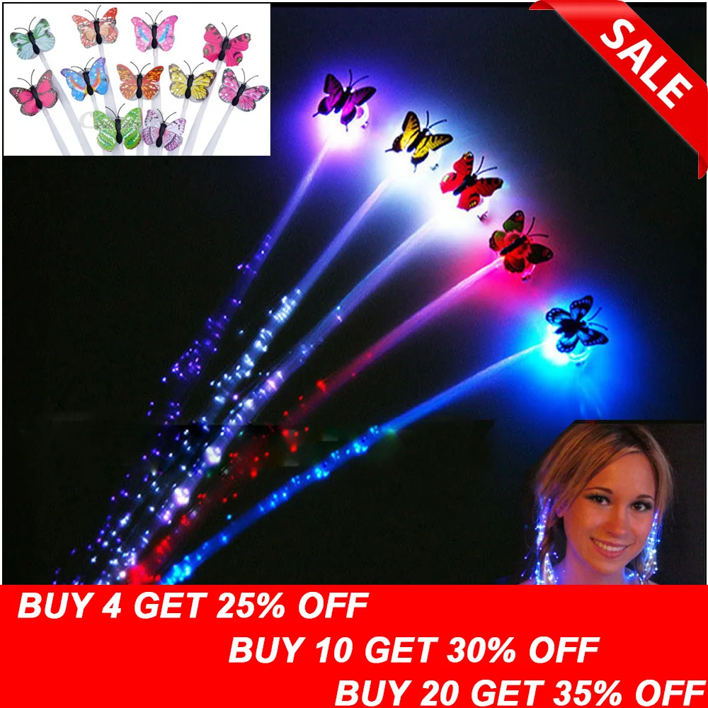 

2pcs/lot Colorful LED Wigs Glowing Flash Butterfly Glow Hair Braid Flash Extensions Lights Party Decoration Birthday Party Decor