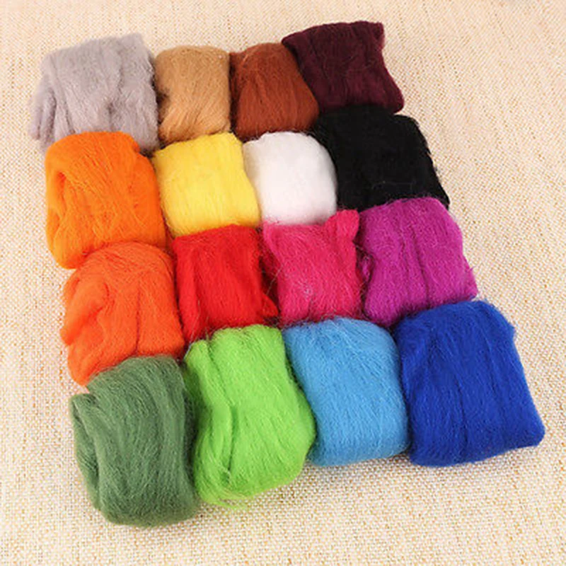JX-LCLYL New 16 Colors Wool + 9 Needles Felting Handle Mat Set Starter DIY Tool Kit 