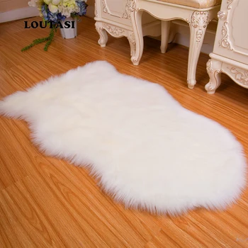 

LOUTASI Soft Artificial Sheepskin Chair Cover Warm Hairy Carpet Seat Pad Plain Skin Fur Plain Fluffy Area Rugs Bedroom Faux Mat