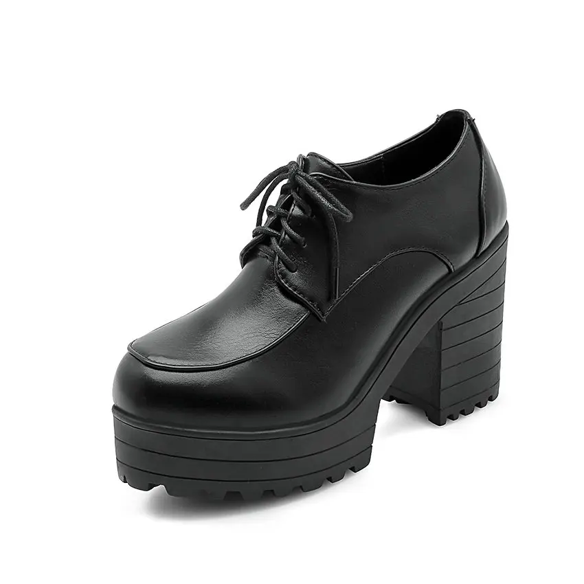 ESVEVA/ г. Женская обувь тонкие туфли на высоком квадратном каблуке, на толстой подошве, с квадратным носком, весна-осень, с ремешком обувь на платформе, размеры 34-42 - Цвет: Черный