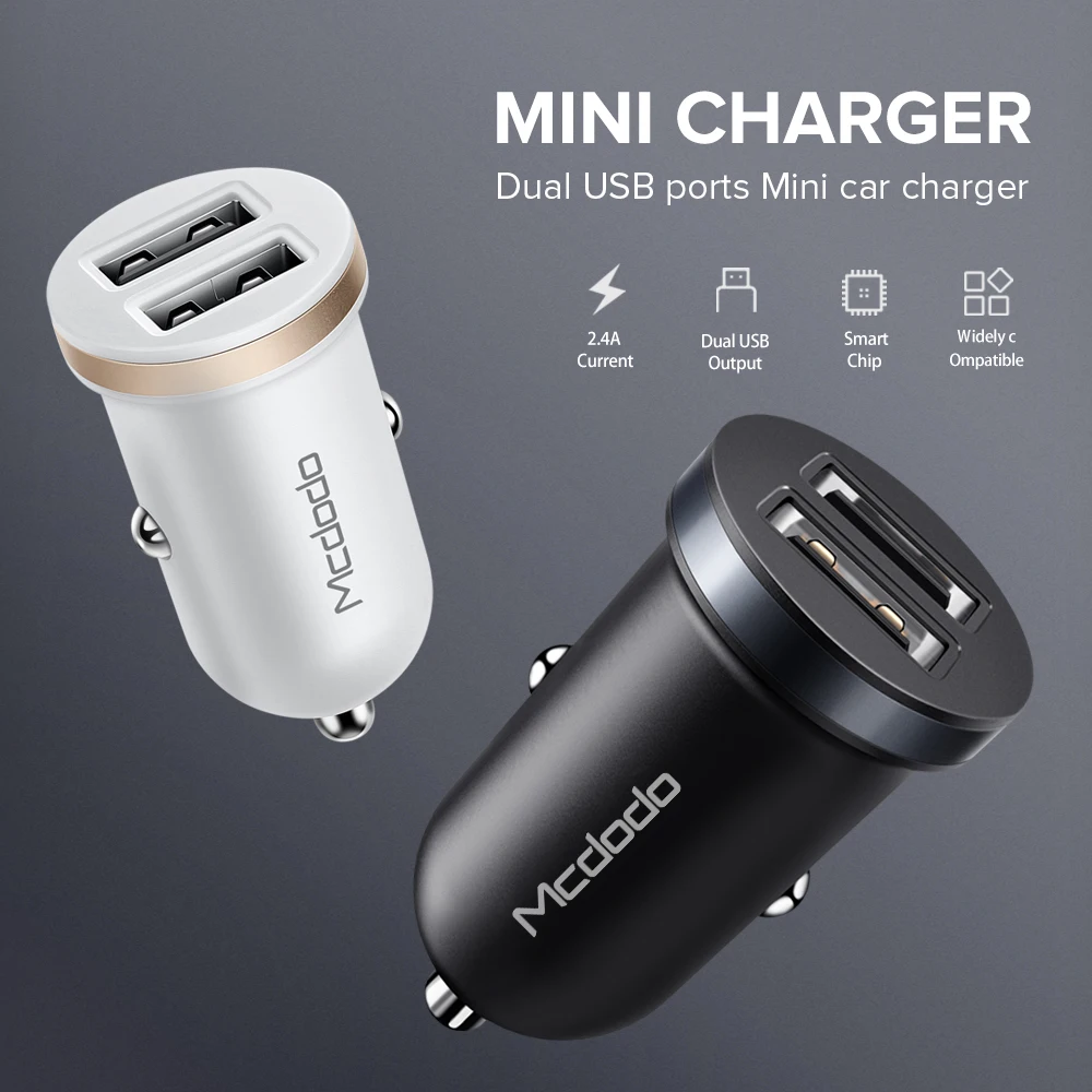 

MCDODO 12W Mini Universal Car Charger Fast 2 Port USB Mobile Phone Tablets GPS Charging Adapter For iPhone Samsung Xiaomi in Car