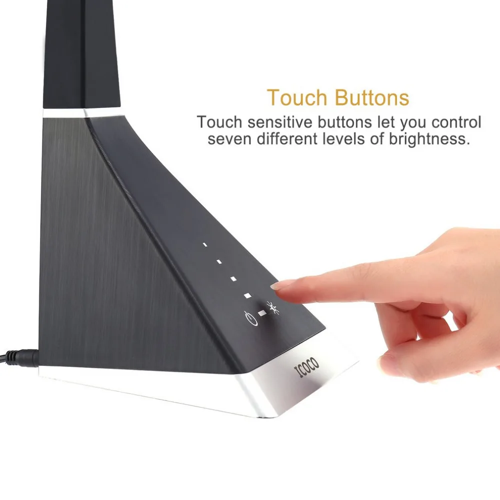 

ICOCO Portable Safety Brightness Adjustable Energy Saving 3 Modes Anti-glare Soft Silicon Tube Touch LED Table Lamp