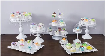 

8pcs/set White cake stand wedding cupcake stand set glass dome crystal candy bar decoration cake tools bakeware set