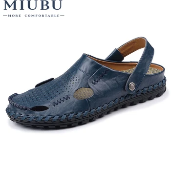 

MIUBU Fashion Top Quality Mens Sandals Split Genuine Leather Summer Beach Casual Shoes Men Handmade Breathable Fisherman Shoes