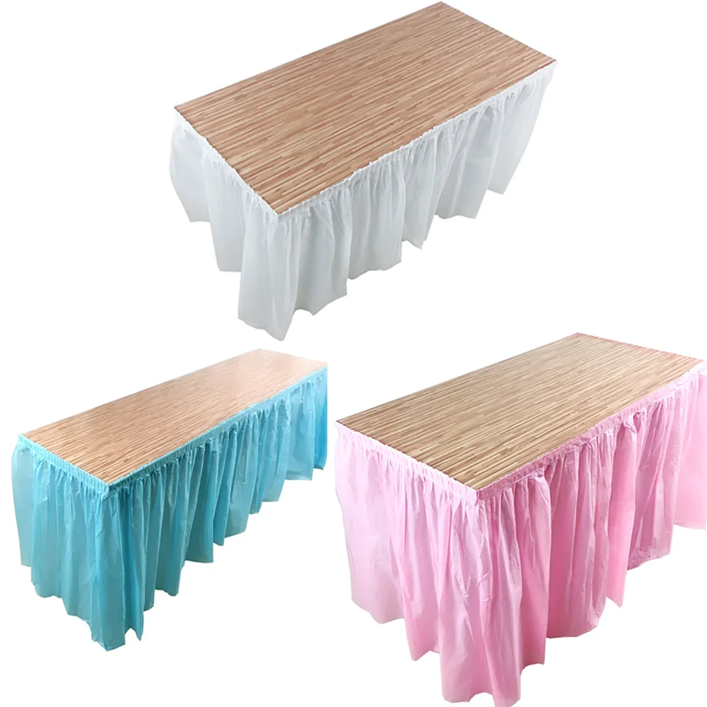 Diy Plastic Table Skirt Cover Tableware Skirt For Birthday Baby Shower