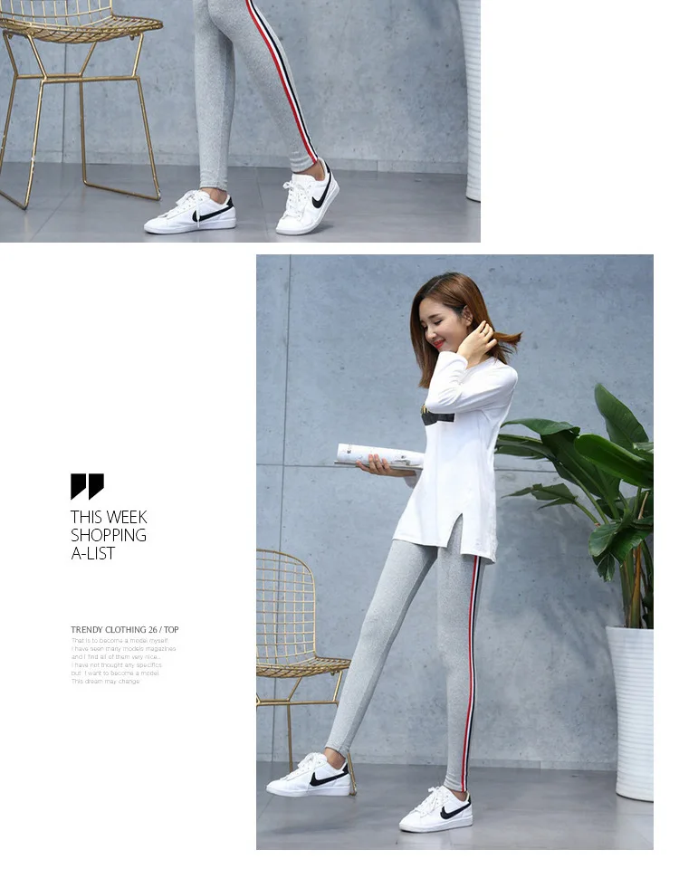 yoga pants 2021 Quality Cotton Leggings Side Stripes Women Casual High-stretch Leggings Pants High Waist Fitness Leggings Female high waisted leggings