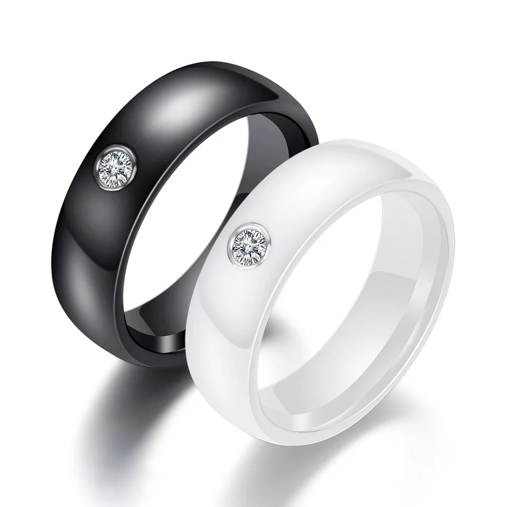

Ceramics Ring Fashion Men And Women Trend Lovers crystal Wedding Ring Personality Ring For Women Men Black And White Jewelry
