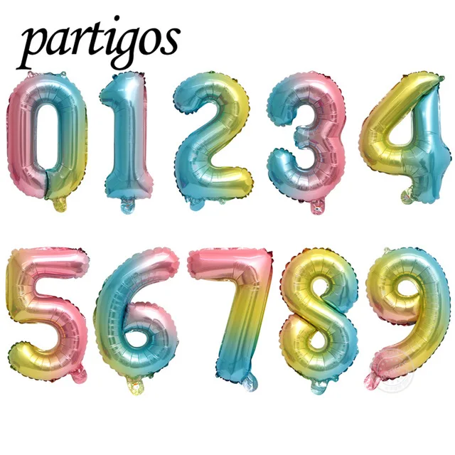 

10 pcs 16inch rainbow gradient number balloons Happy Birthday party decoration babyshower 1st party supplies foil balloons