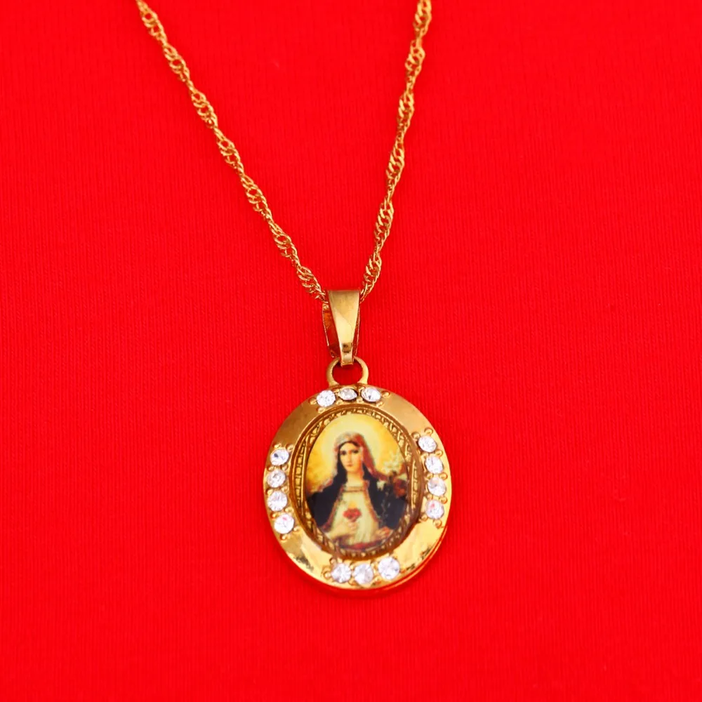 Gold Color Virgin Mary Necklace Women Religious Prayer Necklaces