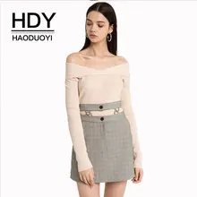 HDY Haoduoyi, женский свитер с открытыми плечами, тонкий джемпер, Осенний Женский вязаный пуловер, свитер, уличная одежда, сексуальные Джемперы, Новое поступление