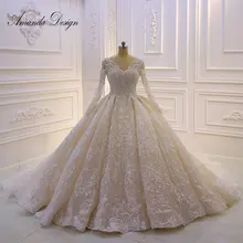 Изготовленное на заказ свадебное платье высокого качества с длинными рукавами кружевное роскошное свадебное платье с кристаллами
