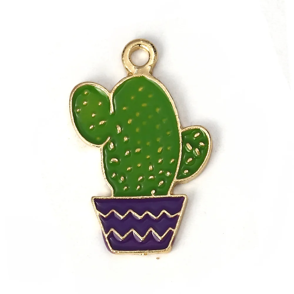 

Doreen Box Creative Zinc Based Alloy Charms Cactus Gold Color Green Enamel Pendants Jewelry 28mm(1 1/8") x 18mm( 6/8"), 5 PCs