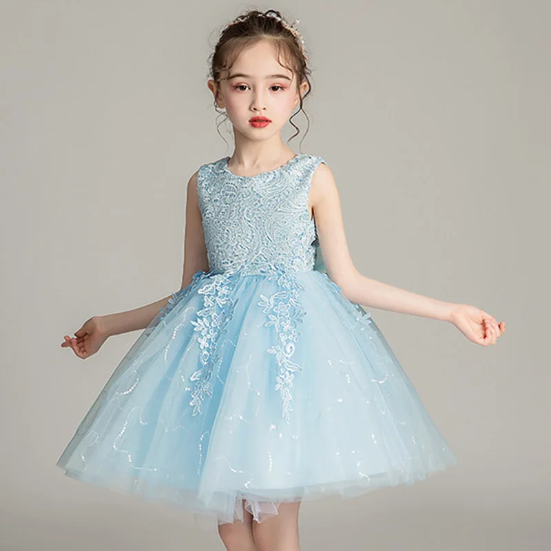 Бальные платья для девочек с цветочным рисунком; белое вечернее платье принцессы для девочек на свадьбу; детское платье для первого причастия; пышные платья для девочек - Цвет: blue