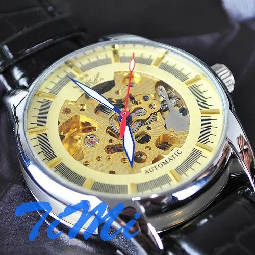 Gold Tone See Through Skeleton Auto Unisex Watchin Mechanical Watches