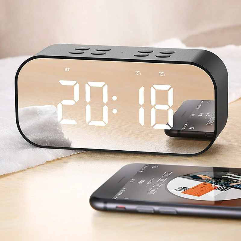 

LED Alarm Clock with FM Radio wireless Bluetooth Speaker Support Aux TF USB Music Player Wireless for Office Bedroom