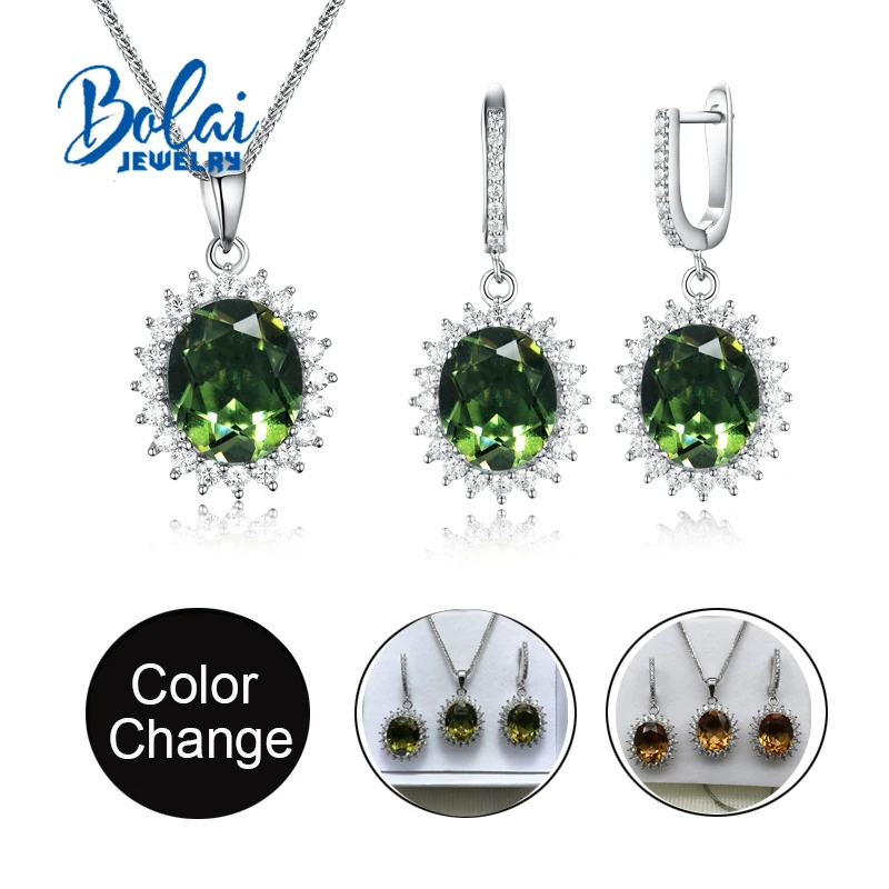 

Bolai jewelry,color change zultanite Jewelry set sterling silver 925 earrings and pendant fine jewelry for girl nice gift