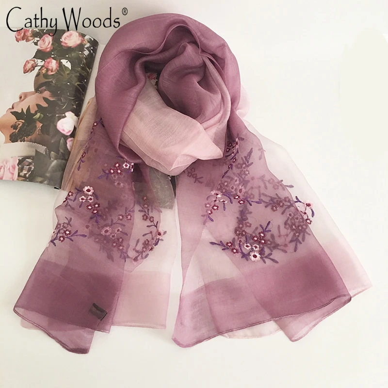 100 Real Silk Scarf for Women Luxury Brand Handmade Embroidery Daisy