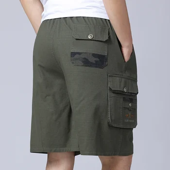 

Summer Men's Short Plus Size Cotton Elastic Waist Bermuda Warm Loose Army Green Pants Man Cargo Short Casual Man 4XL