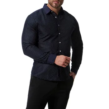 

2018 New Brand Men Shirts New Autumn Loose Long Sleeve Cotton Shirt Men Business Casual Polka Dot Office Shirt Camisa Masculina