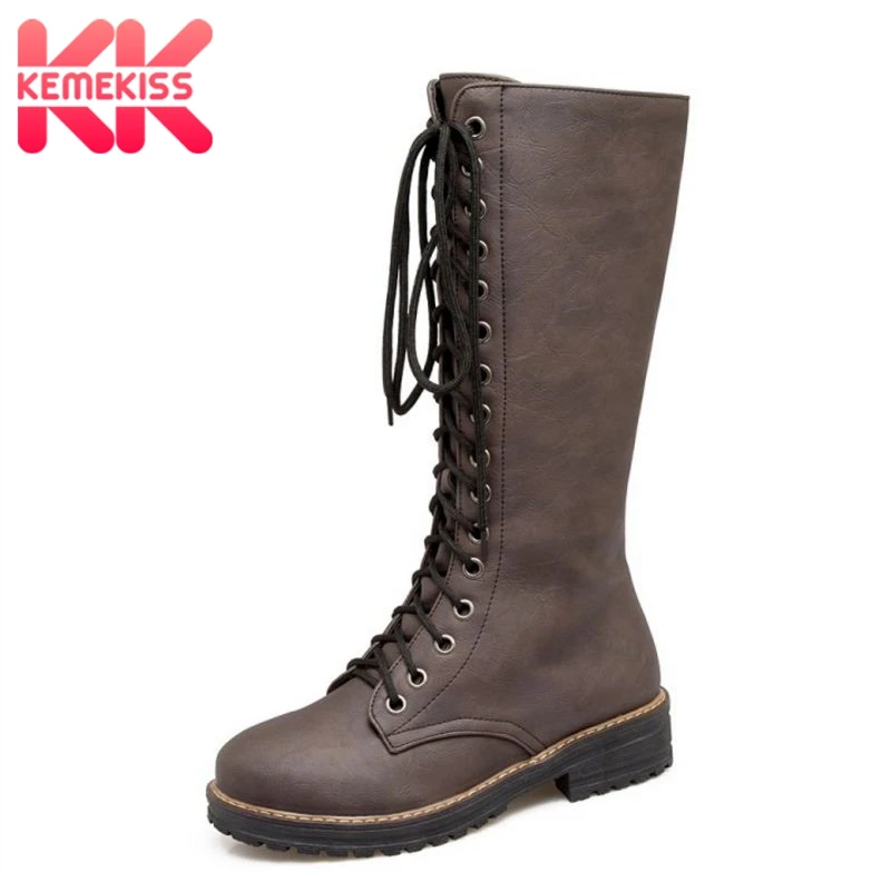 

KemeKiss 4 Colors Size 34-43 Woman Flats Boots Round Toe Zipper Mid Calf Woman Botas Fashion Vintage Women Footwear
