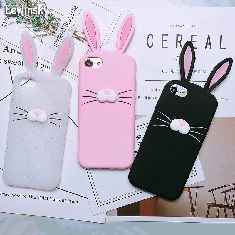 

New Creativity 3D Cartoon cute Ear rabbit Silicone phone Case For iphone X 8 7 6 6s plus 5 s SE case Cat beard Soft Rubber Cover