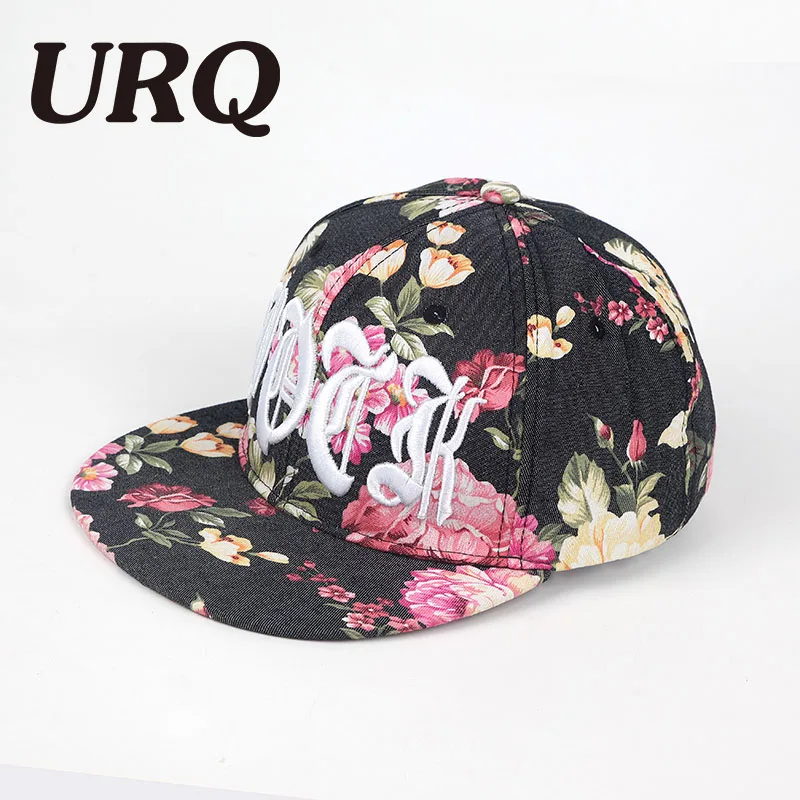 

URQ Women's Hip-Hop Caps Flat Billl Cap Flower Hawaiian Cotton Adjustable Snapback Hats Cotton Twill Baseball Caps ZZ4060