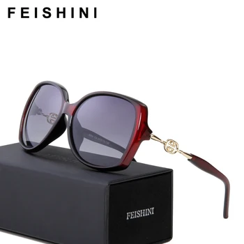 

FEISHINI High Quality FDA Fashion Driving oculos de sol feminino UVA Big Frame Gradient Sunglasses Women Polarized Vintage