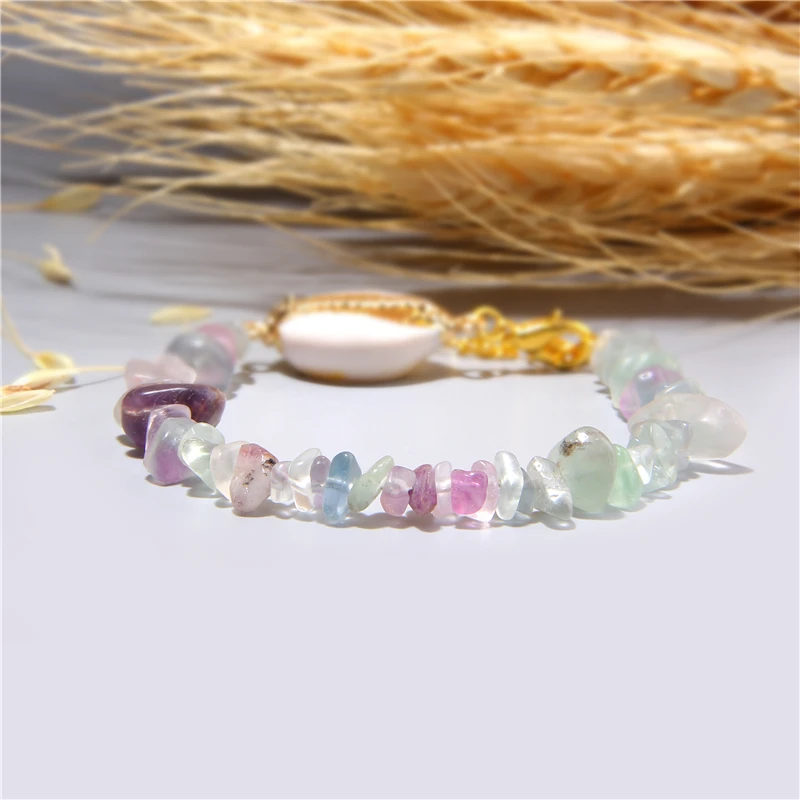 

Crystal rose pink quartz bracelet boho natural shell bracelet gold Link Chain Bracelet summer women bracelets jewelry wholesale