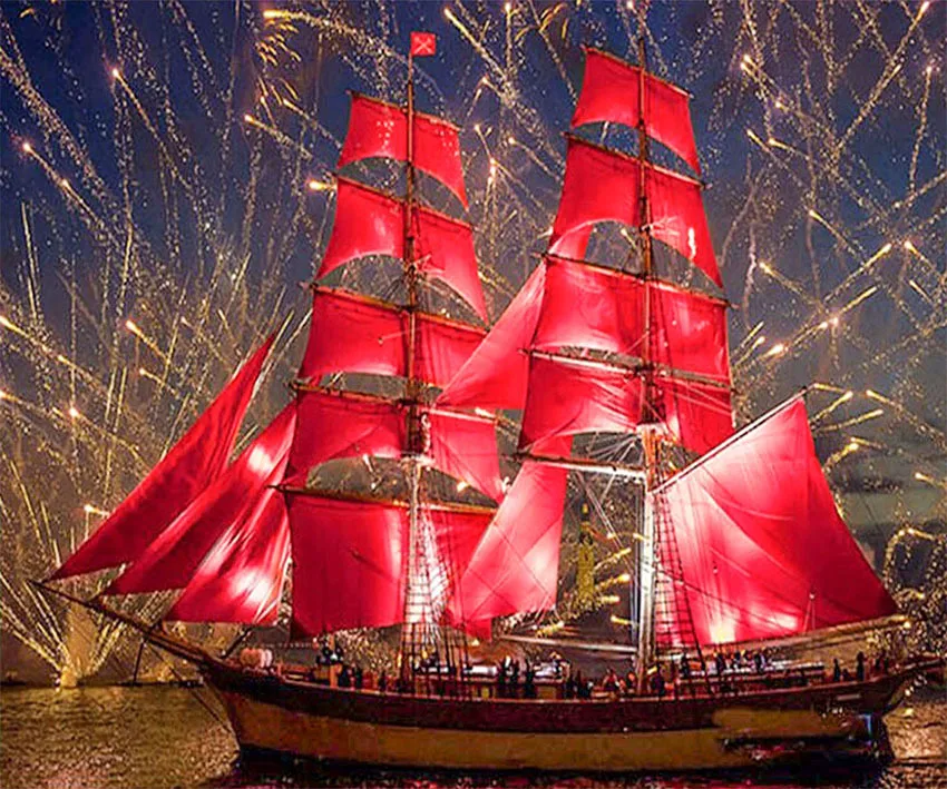 

Diamond Painting Red Ship Sailing DIY 3D Diamond Embroidery Canvas Ship Landscape Set For Embroidery Stitch Mosaic Drawings