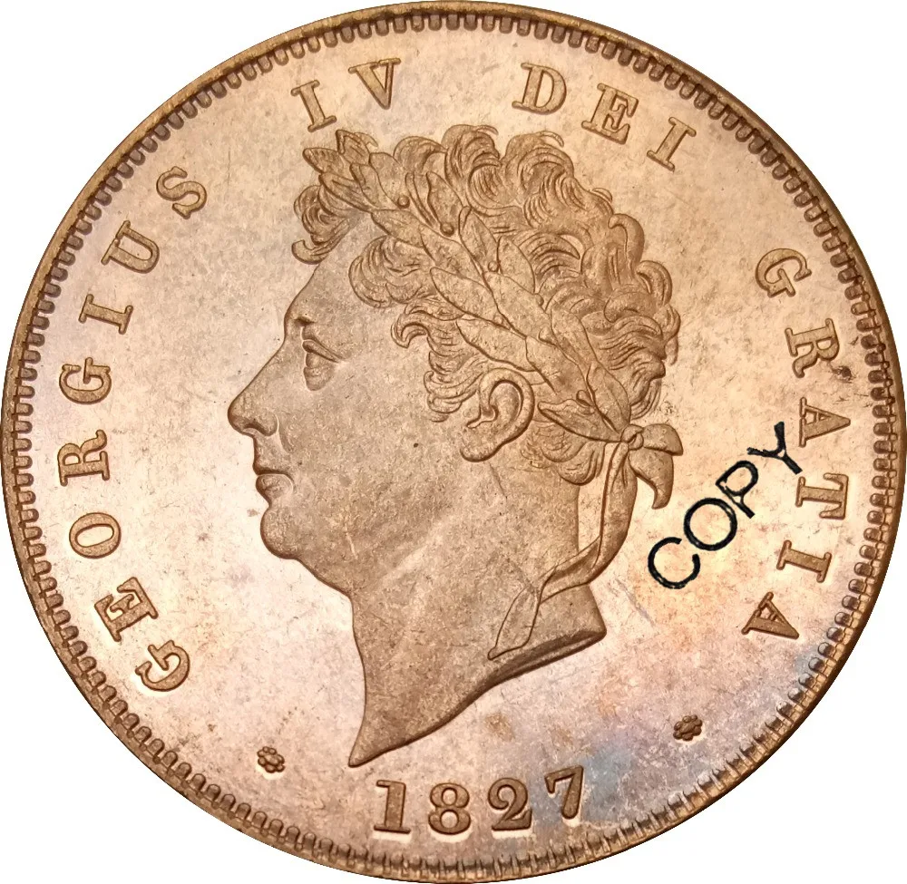Great Britain 1 Penny George IV 1827 Red Copper Copy Coin Commemorative COINS
