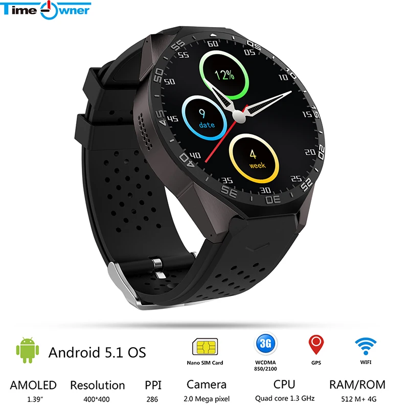 KW88 3g wifi gps bluetooth Смарт часы Android 5,1 MTK6580 процессор 1,39 дюймов 2.0MP камера умные часы для iphone huawei телефон часы