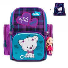 Delune 2019 Cartoon Children School Backpack For Girls Cat Pattern School Bags Orthopedic Backpacks Mochila Infantil Grade 1-3 delune children bags for girls boys backpacks cartoon bear design mochila infantil orthopedic backpack in school bags grade 1 5