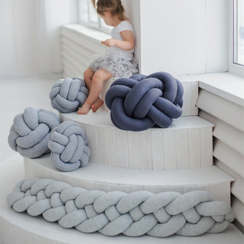 1M/2M/3M Baby Braided Crib Bumpers Knot Pillow Cushion, Four Tied Newborn Nursery bedding,Cot Room Dector