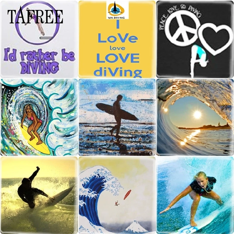 TAFREE s/lot Love Sports Diving Surf On шаблоны 12 мм для квадратного стеклянного кабошона Flat Back